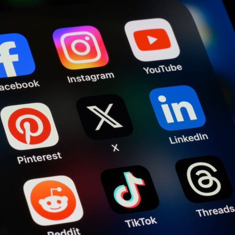 A cellphone showing various social media apps.